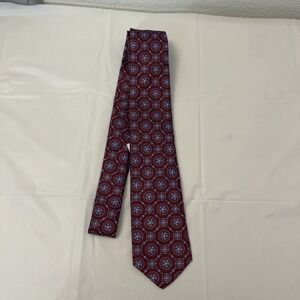 NEW‎ Tom James Woven Medallion 100% Silk Neck Tie Retail $119 Maroon Blue Silver